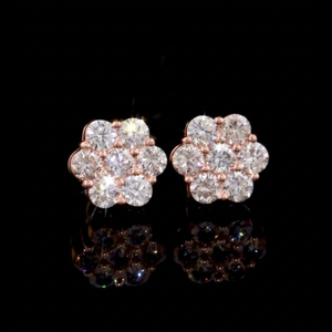 Pendientes de Plata de Ley 925 con Diamantes CVD Cultivados en Laboratorio, Diseño de Flor, 7 Piedras en Racimo, Cierre de Rosca, Estilo Hip Hop, Chapados en Oro Rosa, EGL - Product Image 1