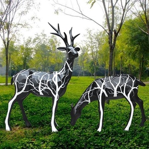 Stile nordico doppio cervo ornamenti cartone animato animale BMB sfaccettatura geometria in fibra rinforzata resina di vetro artigianato per lo Shopping natalizio - Product Image 4