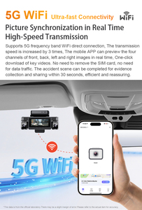 מקליט וידאו לרכב עם 5 מצלמות Wifi קדמיות ואחוריות, עדשות 1080P, מצלמת דרך 360 מעלות, הקלטה בלולאה <span class=keywords><strong>2K</strong></span>, שליטה באמצעות אפליקציה, קופסה שחורה לרכב - Product Image 3