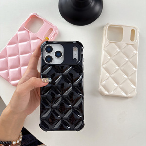 Étui de téléphone de luxe à motif losanges pour iPhone 17 Pro Max 15 Plus 13, <span class=keywords><strong>coque</strong></span> souple intégrale, protection anti-chute, design élégant - Product Image 1