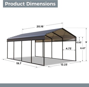 Vente en gros 11x19 <span class=keywords><strong>pieds</strong></span> en acier galvanisé étanche et durable double abri de voiture auvent de voiture exportation chinoise amovible pour arrière-cour - Product Image 3