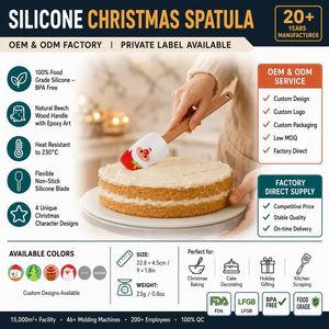 Custom Logo <b>Epoxy</b> <b>Resin</b> Drip Silicone Scraper Christmas Beech Handle Cream Dessert Decorating Tool OEM ODM - Product Image 3