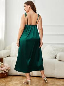 Factory Custom Design Plain Nightgown Plus Size Sleepwear <b>Satin</b> Backless Nightwear Long Dress Pajama - Product Image 6