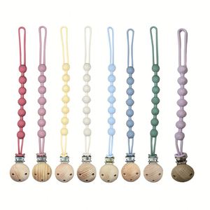 Clip de silicona para chupete de bebé con soporte de madera, clip para mordedor de bebé, correa antipérdida para biberón, cordón calmante - Product Image 1