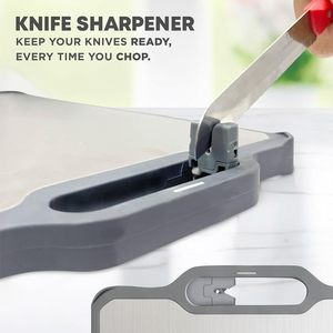 Planche à découper double face en titane/paille de blé PP avec support et aiguiseur de couteaux, planche à découper non toxique, accessoire de cuisine sain - Product Image 4