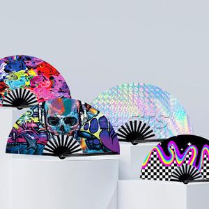 Factory Wholesale Custom Large Plastic Dance Clacker Folding Fans Hand Clap Rave Wedding Sublimation Blanks Plastic