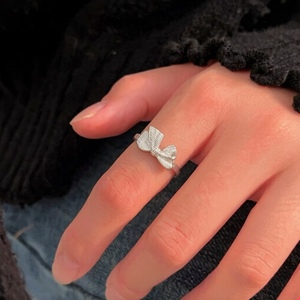 S925 Sterling Silver Bow <b>Ring</b> Women <b>Adjustable</b> Gift Jewelry Light Luxury Fine <b>Ring</b> Silver Color Bowknot Design - Product Image 3