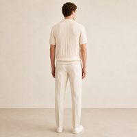 Pull en maille côtelée à manches courtes col polo en mélange d'acétate Naia doux et lisse pour homme, modèle ODM
