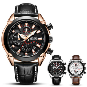 MEGIR-Reloj deportivo de aleación de cuarzo para hombre, cronógrafo, calendario luminoso, resistente al agua correa de cuero, esfera grande, 47mm, diseño 3D - Product Image 1
