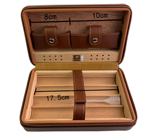 Humidor de Cigarros de Cuero Estilo Americano, Portátil, para Viaje, Estuche para 4 Cigarros, de Madera de Cedro, Resistente a la Humedad, Ecológico, con Encendedor - Product Image 6