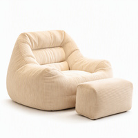 Fauteuil lounge rembourré côtelé crème avec pouf assorti, fauteuil d'appoint pour salon, chambre, lecture et bureau à domicile