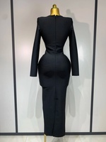 Nouvelle Robe Longue Moulante Élégante pour Femme, Idéale Soirées et Clubs, Manches Longues, Effet Bandage, Ornée de Diamants Scintillants, Style Célébrité, Anniversaire