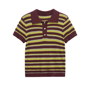 GX9598 T-shirts pour <span class=keywords><strong>femmes</strong></span>, vêtements d'été, blouses, hauts à col polo, mode, <span class=keywords><strong>manches</strong></span> <span class=keywords><strong>courtes</strong></span>, t-shirt tricoté rayé pour <span class=keywords><strong>femmes</strong></span> - Product Image 3