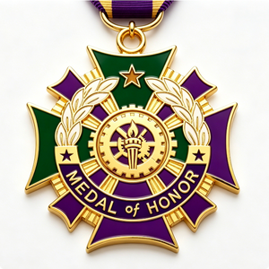 Médaille personnalisée d'honneur, médaille de récompense, médaille sportive en forme de croix, plaquée or, émail dur, ruban personnalisé, médaille commémorative d'honneur - Product Image 1
