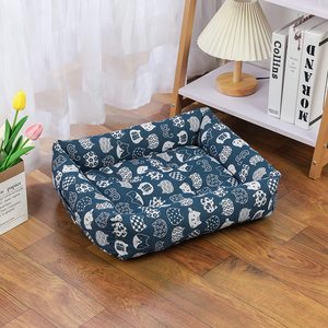 New Design Velvet Cotton and Linen Detachable Square Printed All Seasons Soft Fortune Cat Big Pet Dog Bed with <b>Cushion</b> - Product Image 2