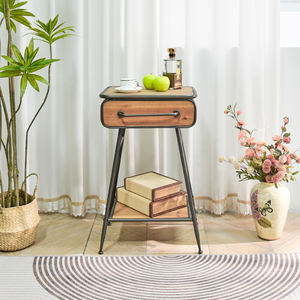 Mesa de Noche de Estilo Rústico Moderno, de Madera Maciza Hecha a Mano, Duradera, con 1 Cajón, Mueble Pequeño de Almacenamiento para Esquina, para Apartamento o Dormitorio - Product Image 4