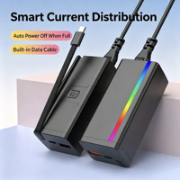 Chargeur de bureau GaN 20W avec support, tête de charge rapide PD 3.0, matériau TPE, ports Type-C et USB intégrés pour plusieurs appareils