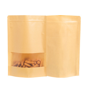 Nâu giấy kraft Túi đáy phẳng với tám mặt niêm phong cửa sổ mờ chống ẩm có thể tái sử dụng loại nhựa PP - Product Image 3