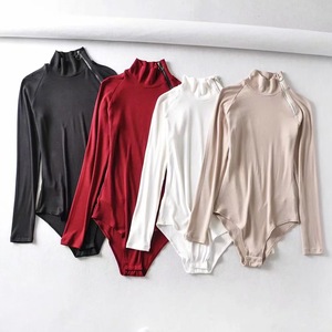 Roupas femininas personalizadas, roupas femininas de algodão de alta qualidade, gola alta, manga longa raglan, blusa simples, body - Product Image 1