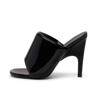 Tomaia gonfia da donna Slip on sandali abito a spillo muli tacco alto sottile lucido Patent Party Open Square toe Slides - Product Image 2