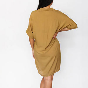 사용자 정의 도매 100% 레이온 클래식 쉘 패턴 짧은 소매 여성 셔츠 원피스 하와이 스타일 알로하 여성 셔츠 원피스 - Product Image 6