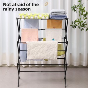 Appendiabiti Pieghevole Retrattile, Stendibiancheria Espandibile da Terra, <span class=keywords><strong>Porta</strong></span> <span class=keywords><strong>Asciugamani</strong></span> a 3 Livelli, Semplice e Pieghevole per Uso Domestico, Vendita all'Ingrosso - Product Image 3