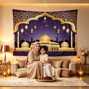 Bannière murale traditionnelle en polyester Eid Mubarak Ramadan pour décoration murale 110x150cm, écologique et lavable - Product Image 3