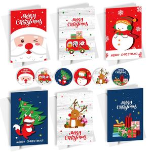Kerstkaartenset met cartoonfiguurtjes, inclusief envelop en sticker, groothandel, feestelijke wensen & bedankkaartjes, gemaakt van premium papier - Product Image 1