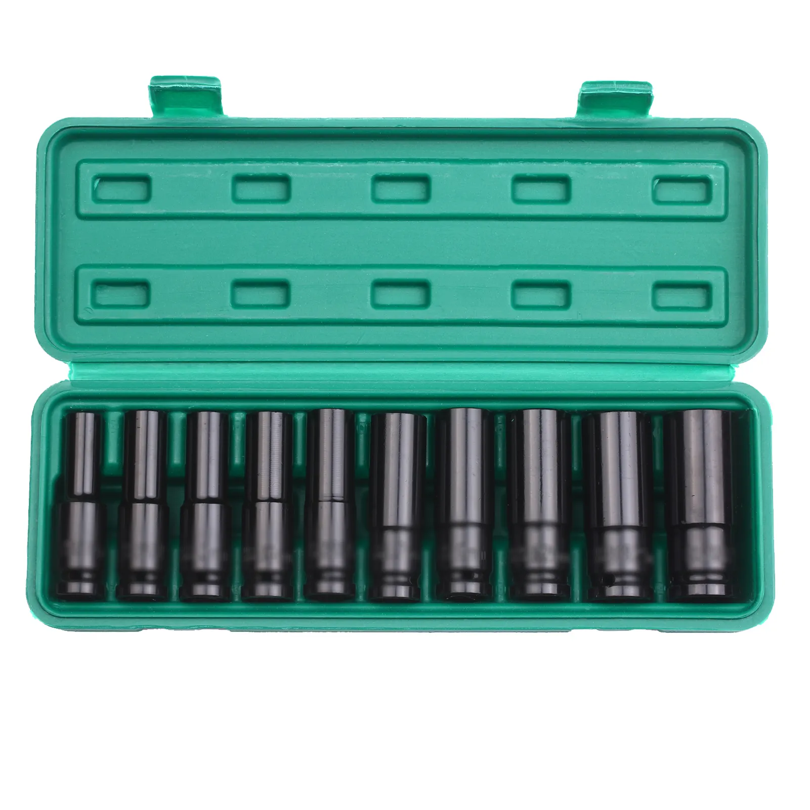 1/2Inch Drive Hex Impact Socket Set 10-Piece Deep Socket Metric Sizes 8-24mm CR-V Material with Storage Box