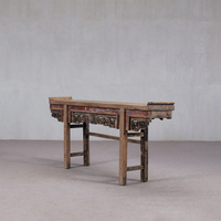 Traditioneller Massivholz-Geschnitzter Altartisch Konsole mit Distressed-Finish Handgefertigte Wabi-Sabi Umweltfreundliche Möbel für Wohnzimmer und Zuhause