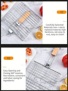 Panier de barbecue de camping avec poignée en bois, conception OEM d'usine, panier de cuisson antiadhésif pour poisson et légumes - Product Image 4