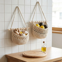 Sac de rangement en filet tissé respirant fait main pour la cuisine, idéal pour fruits et légumes, avec cordes en coton, objet décoratif à suspendre