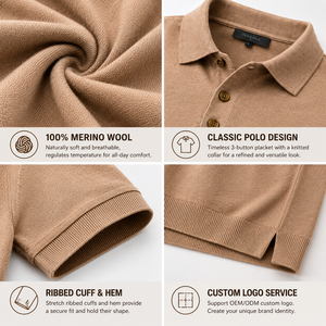 Polo de Lana Merino de Lujo Personalizado para Hombre, Transpirable, Antiolor, Ligero, Tejido Suave, OEM ODM - Product Image 3