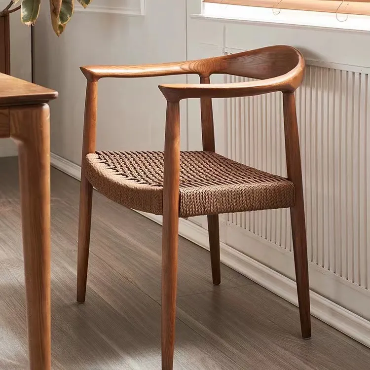 Rattan ahşap yemek sandalyesi halat dokuma eğlence arkalığı sandalye restoran modern sandalye yemek odası