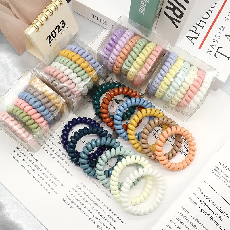 2022 New Fashion Factory Price Matte 5cm 6pcs/box Classic Telephone Hair Ties Plastic Elastic Hair Bands Hair Roop For Girls