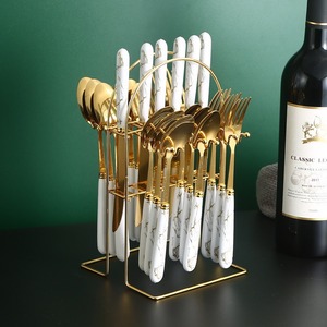 Bán Buôn 24-Mảnh Thanh Lịch Kim Loại Dao Kéo Bộ Quà Tặng Ánh Sáng Sang Trọng Phong Cách Dao Muỗng Nĩa Flatware Bộ - Product Image 1