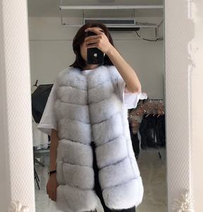 High Quality Natural White Fox Fur Gilet Coat Womens Long Fur Vest With Pockets Thick Warm Fluffy Fur <strong>Waistcoat</strong> for Winter - Product Image 1