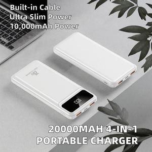 เครื่องชาร์จพกพา Ultra Slim 20000mAh พร้อมสายในตัว 4-in-1 USB Power Bank - Product Image 2