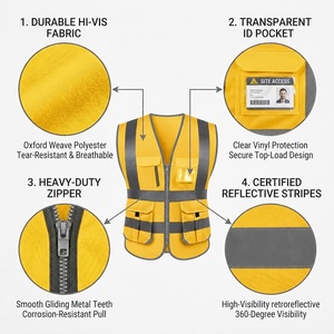 Gilet di Sicurezza ad Alta Visibilità ZUJA con Logo Personalizzabile, Resistente, per Lavori Stradali, con 5 Tasche - Product Image 3