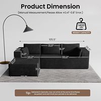 Conjunto Modular de Sofá Seccional de Tela con Reposabrazos Arqueados, 3 Cojines de Respaldo y 2 Cojines Decorativos para Sala de Estar