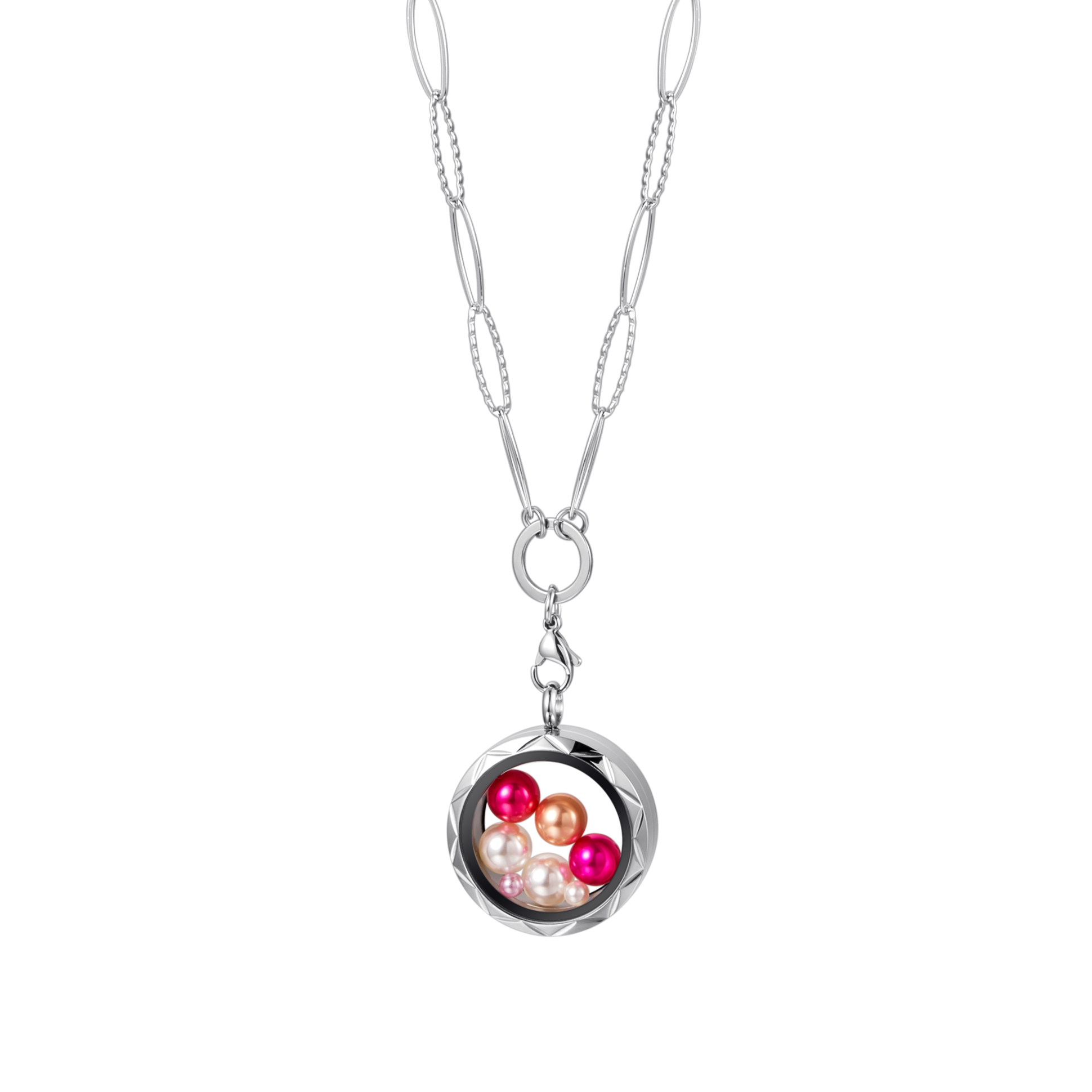 New Personalized 30mm Stainless Steel Small Locket Thick Pearl Pendant Necklace With 8mm PEARL