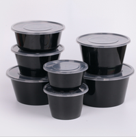 Boîte à repas jetable noire, emballage pour la restauration rapide, bol à soupe en plastique, récipient alimentaire épaissi compatible micro-ondes avec couvercle