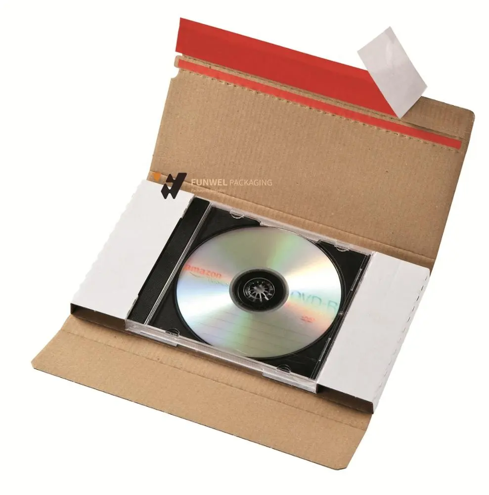 ซีดี/ดีวีดีบรรจุภัณฑ์พับกล่องจดหมายประทับตราตนเองกล่องกระดาษแข็งสำหรับการส่งจดหมาย