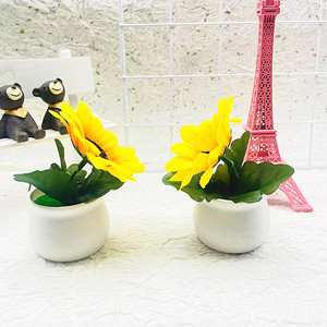 Qi Xing Artificial Sunflower Bonsai 9cm <b>Silk</b> <b>Flower</b> Potted Plant For Home Decoration Living Room Or Dining Room - Product Image 4