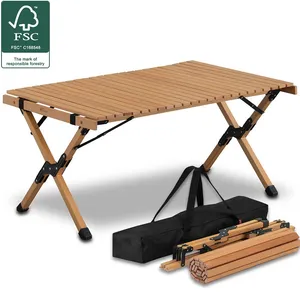 Meja Berkemah Luar Ruangan Mini Portabel, Meja Piknik Stabil Segitiga Kayu Kualitas Tinggi