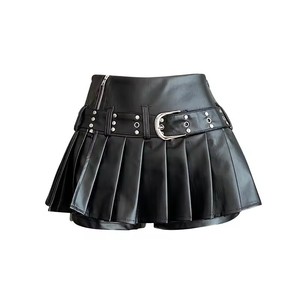 <span class=keywords><strong>Jupe</strong></span> plissée trapèze en cuir <span class=keywords><strong>noir</strong></span> pour femme, style gothique Y2K, mini-<span class=keywords><strong>short</strong></span>, Harajuku, coréenne, emo, vêtements vintage années 2000, été - Product Image 1