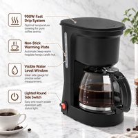 Cafetière électrique à filtre en verre noir simple de 1,5 L, personnalisable en usine, pour bureau et maison