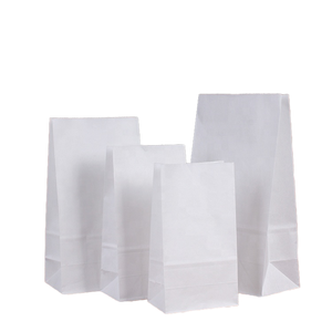 Sacs en papier kraft blancs recyclables, plats, jetables, avec fermeture autocollante et poignées torsadées, pour usage alimentaire - Product Image 1
