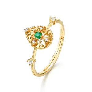 Delicate Girlfriend Gift Real Emerald Jewelry Ring Creative Water Drop Ring Inlaid With Emerald And White Zircon