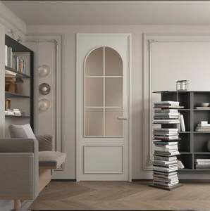 Puerta Interior Arqueada de Estilo Europeo Vintage, Marco de Aluminio, Vidrio Esmerilado, Detalles de Hierro, Estilo Francés, Insonorizada, para Sala de Estar u Hotel - Product Image 1
